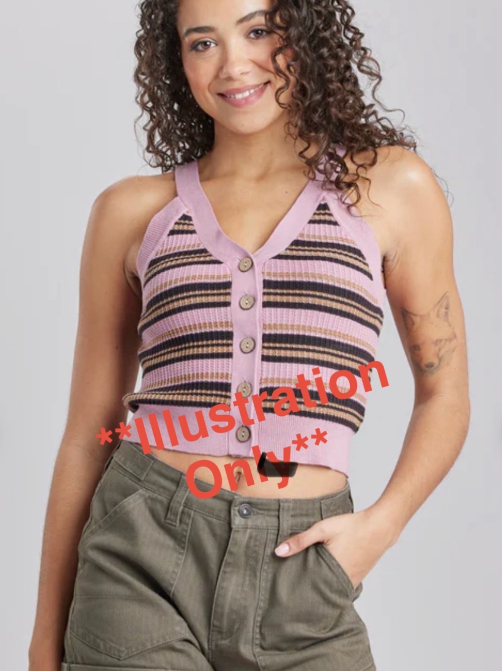 UNIONBAY Colorado Brigitte Stripe Sweater Tank Dk Arctic Ice Button Front Sz L